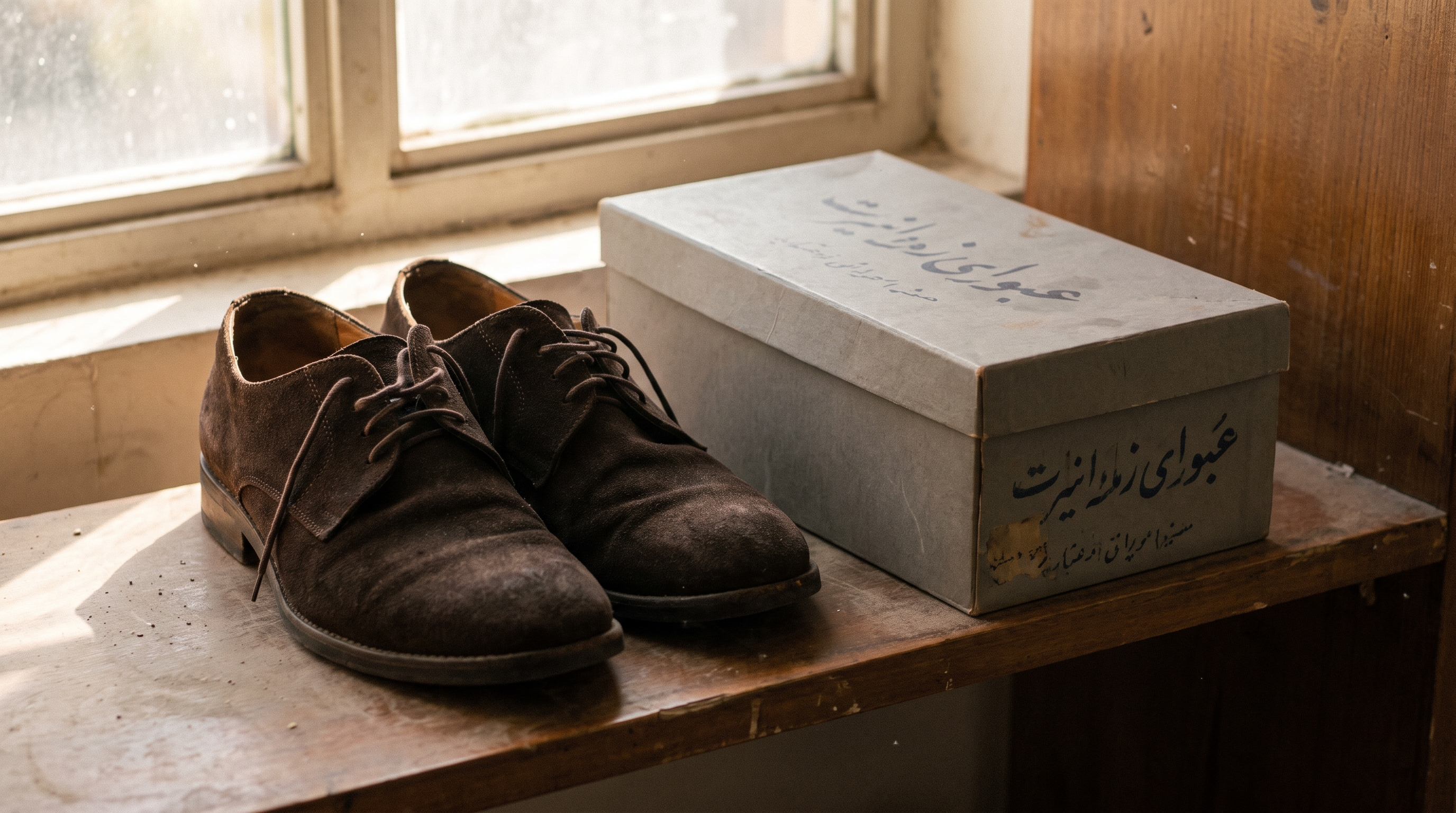 کفش جیری قدیمی دهه ۶۰ در کنار جعبه اصلی