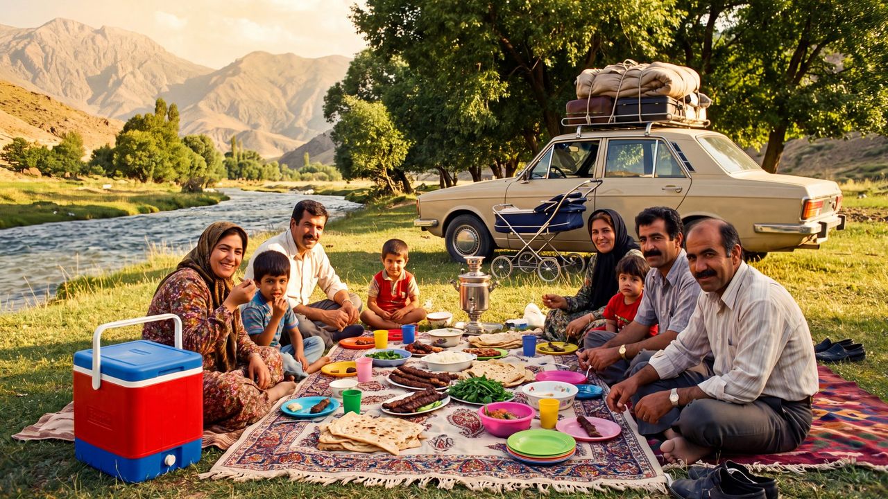 پیک‌نیک خانوادگی دهه ۶۰ با یخدان عقاب و پیکان
