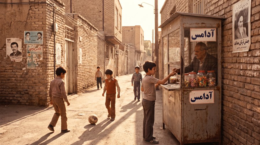 کوچه محل دهه شصت — بچه‌ها در حال خرید از دکه